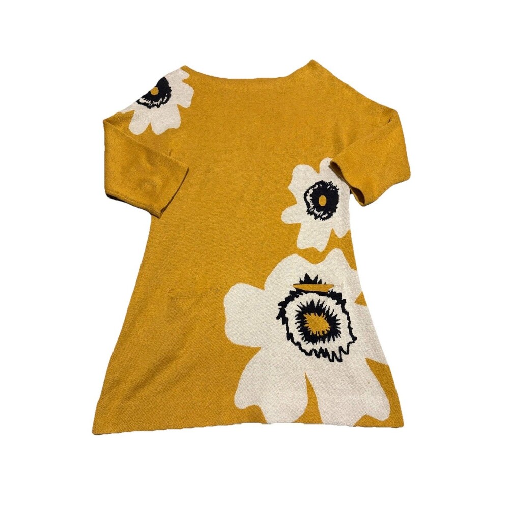 Anthropologie Field Flower Mustard Yellow Floral Knit Tunic Sweater Dress